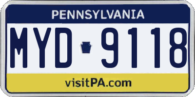 PA license plate MYD9118