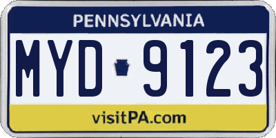 PA license plate MYD9123