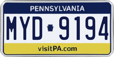 PA license plate MYD9194