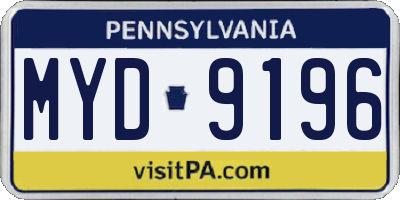 PA license plate MYD9196