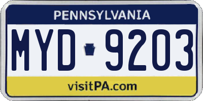 PA license plate MYD9203