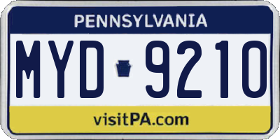 PA license plate MYD9210