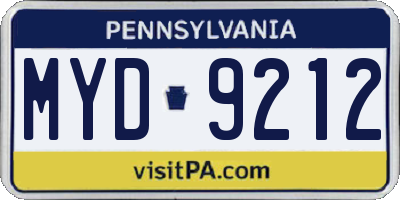 PA license plate MYD9212