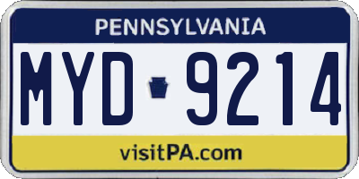 PA license plate MYD9214