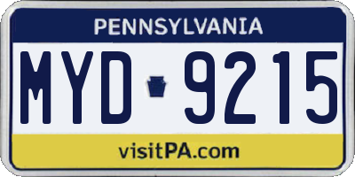 PA license plate MYD9215