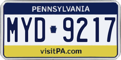 PA license plate MYD9217
