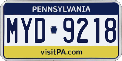 PA license plate MYD9218