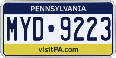 PA license plate MYD9223