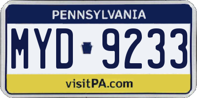 PA license plate MYD9233