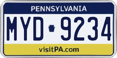 PA license plate MYD9234