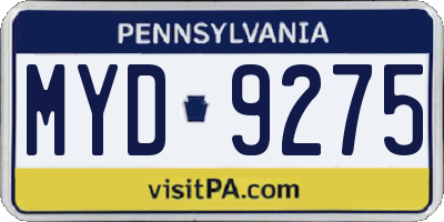 PA license plate MYD9275