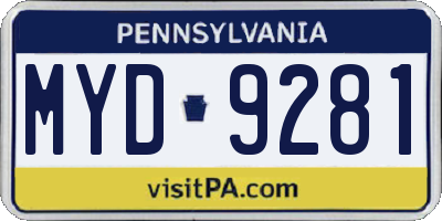 PA license plate MYD9281