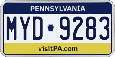 PA license plate MYD9283