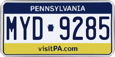 PA license plate MYD9285