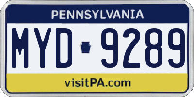 PA license plate MYD9289