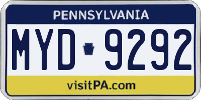 PA license plate MYD9292