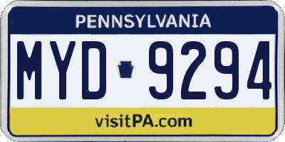 PA license plate MYD9294