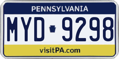 PA license plate MYD9298