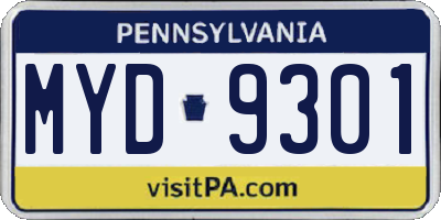 PA license plate MYD9301