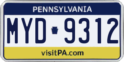 PA license plate MYD9312