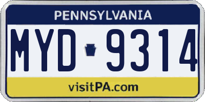 PA license plate MYD9314