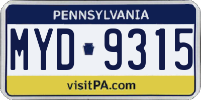 PA license plate MYD9315