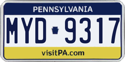 PA license plate MYD9317