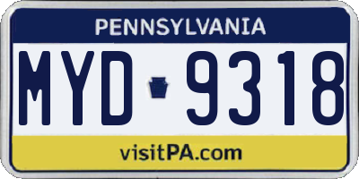 PA license plate MYD9318