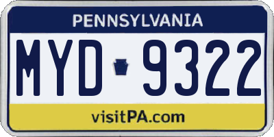PA license plate MYD9322