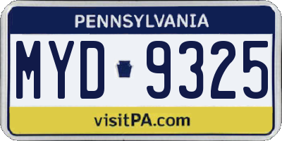 PA license plate MYD9325