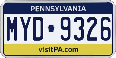 PA license plate MYD9326