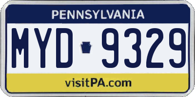 PA license plate MYD9329