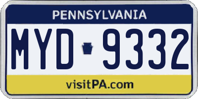 PA license plate MYD9332