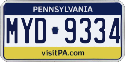 PA license plate MYD9334