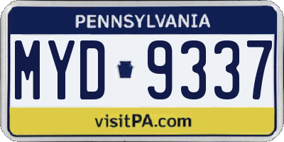 PA license plate MYD9337