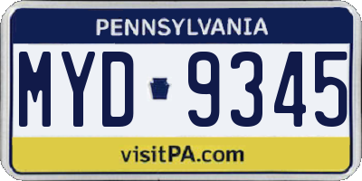 PA license plate MYD9345