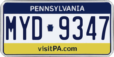 PA license plate MYD9347