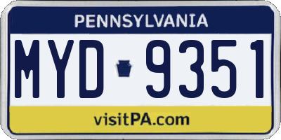PA license plate MYD9351