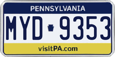 PA license plate MYD9353
