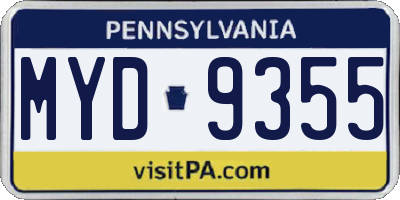 PA license plate MYD9355