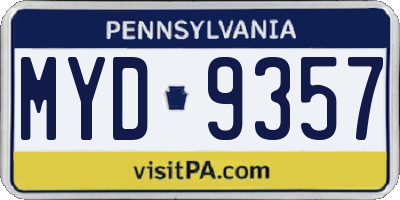 PA license plate MYD9357