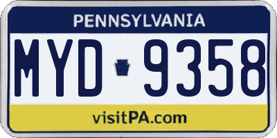 PA license plate MYD9358