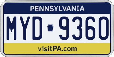 PA license plate MYD9360