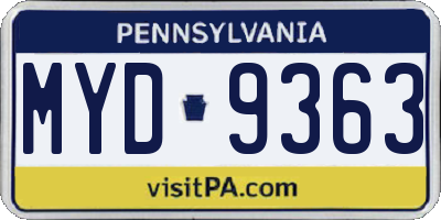 PA license plate MYD9363