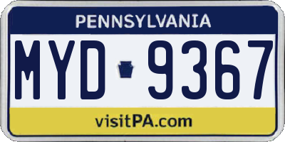 PA license plate MYD9367