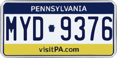 PA license plate MYD9376
