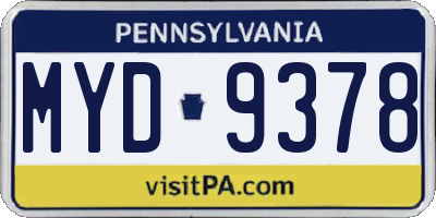 PA license plate MYD9378