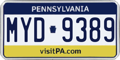 PA license plate MYD9389