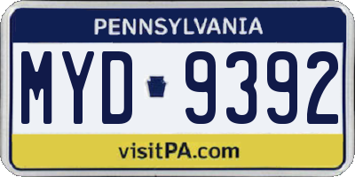 PA license plate MYD9392