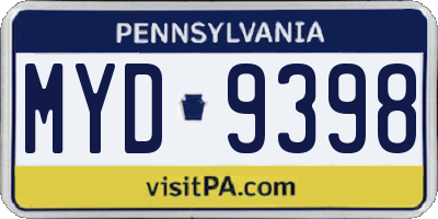 PA license plate MYD9398